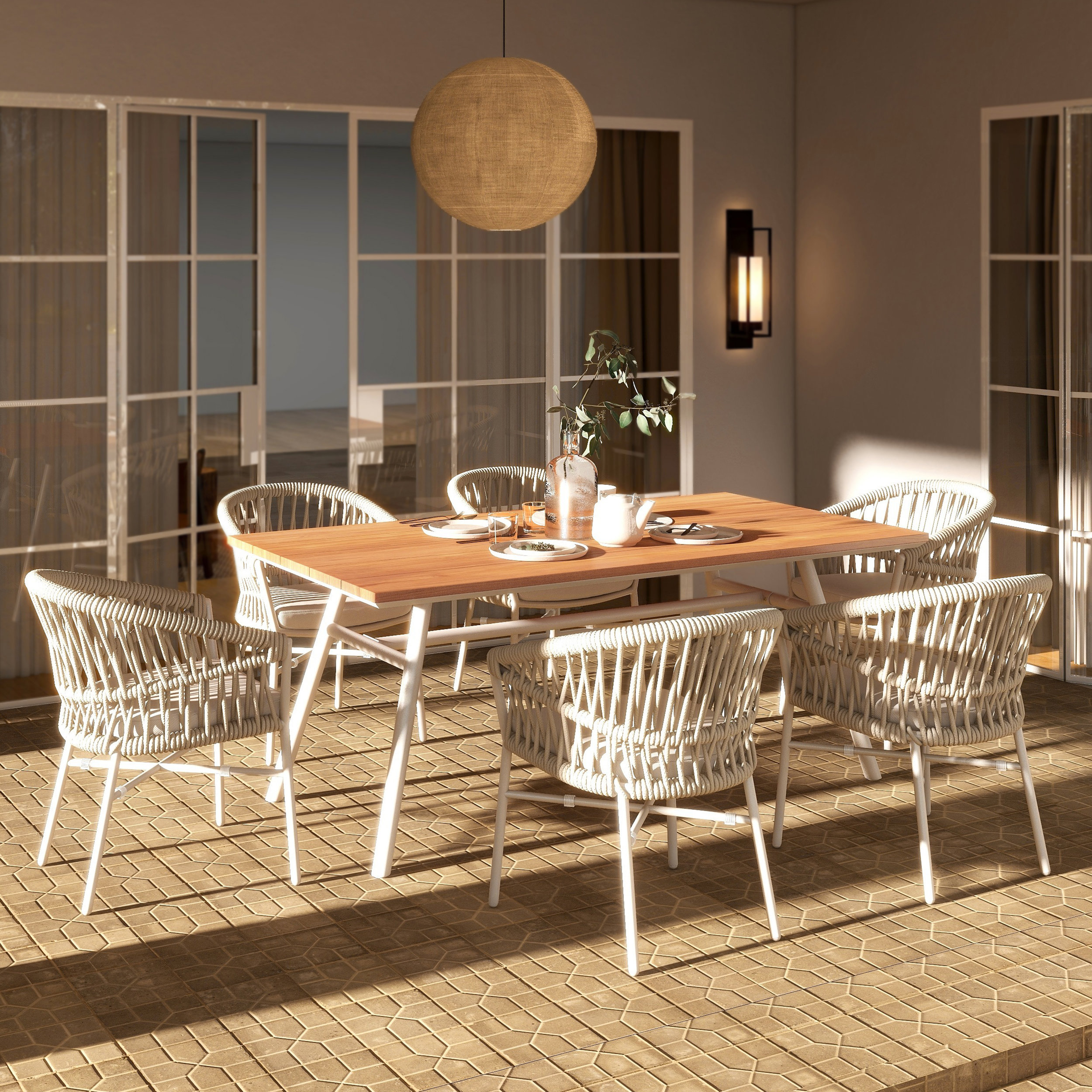 Corrigan Studio® Maiden 71" 6-Seater Teak & Aluminum Patio Dining Table | Wayfair
